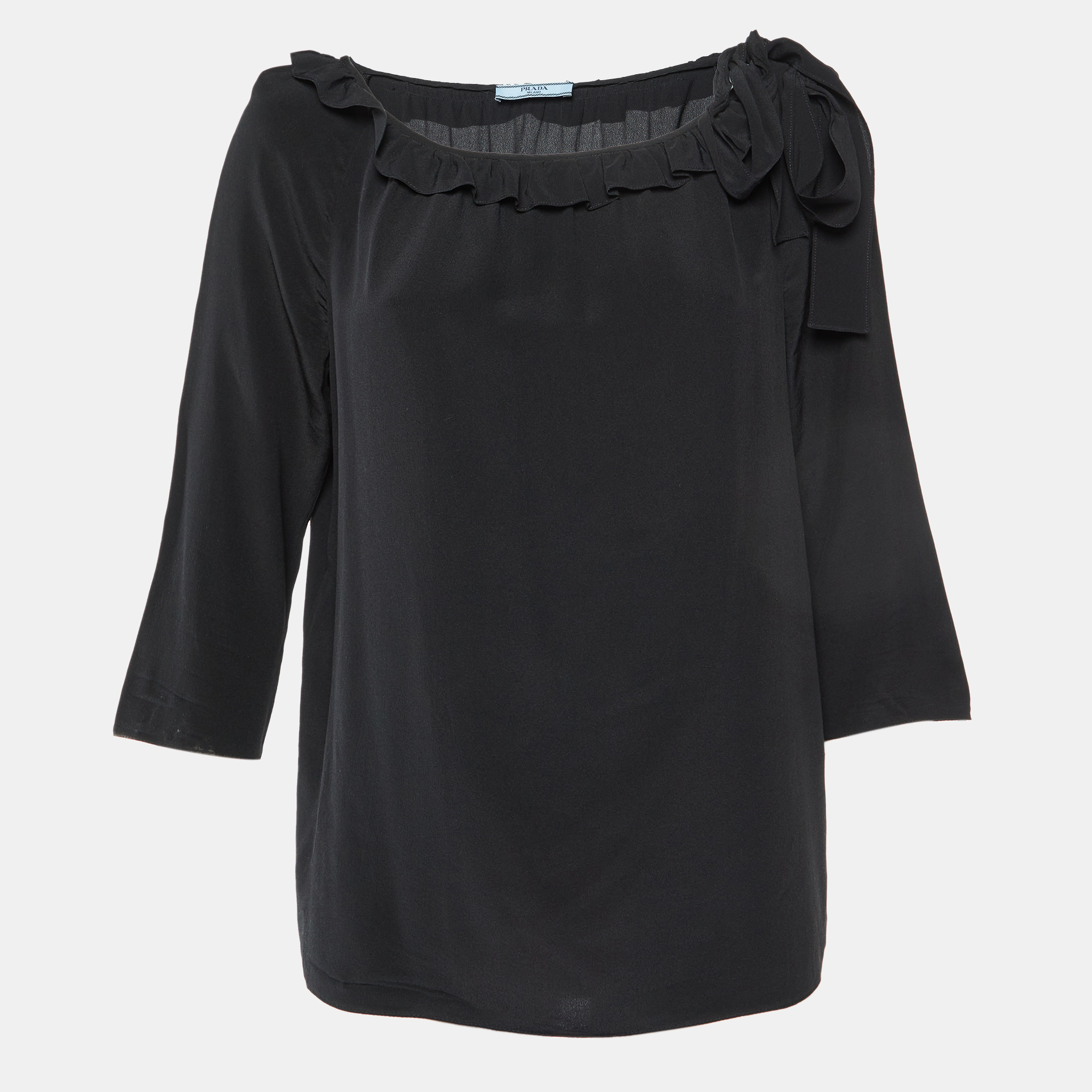 Prada Black Silk Ruffle Trim Blouse M, Shirts & Tops - Luxury Closet catalog
