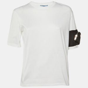 Prada White Cotton Zip Pocket Sleeve Detail Crew Neck T-Shirt S, Shirts & Tops - Luxury Closet catalog