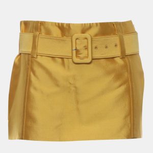 Prada Yellow Silk, Wool Belted Mini Skirt IT Women 36, Skirts - Luxury Closet catalog