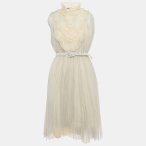 Prada Light Grey Plisse Organza Jabot Detail Dress M, Dresses - Luxury Closet catalog