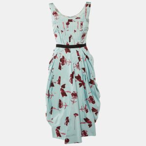 Prada Blue Floral Printed Silk Satin Sleeveless Midi Dress S, Dresses - Luxury Closet catalog