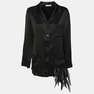 Prada Black Satin Feather-trimmed Long Sleeve Shirt M, Shirts & Tops - Luxury Closet catalog