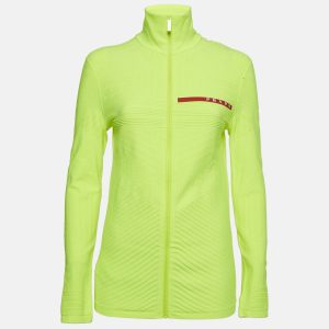 Prada Neon Green Textured Jersey Zip-Up Jacket S, Sweaters & Cardigans - Luxury Closet catalog