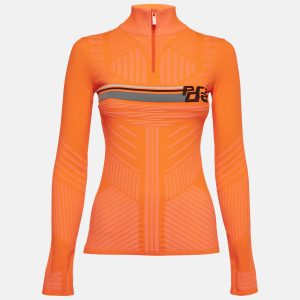 Prada Neon Orange Patterned Jersey High Neck Technical Top M, Shirts & Tops - Luxury Closet catalog