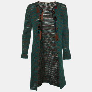 Prada Brown/Teal Crochet Knit Open Front Cardigan S, Sweaters & Cardigans - Luxury Closet catalog