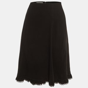 Prada Black Crepe Lace Trim Knee Length Skirt M, Skirts - Luxury Closet catalog