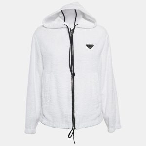 Prada White Enamel Metal Logo Terry Hoodie Jacket S, Coats & Jackets - Luxury Closet catalog