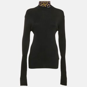 Prada Black Rib Knit Contrast Neck Detail Turtle Neck Sweater M, Sweaters & Cardigans - Luxury Closet catalog