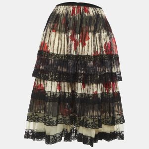 Prada Multicolor Floral Printed Cotton Lace Trim Tiered Mini Skirt L, Skirts - Luxury Closet catalog