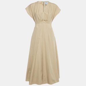 Prada Beige Cotton Pleated Midi Dress S, Dresses - Luxury Closet catalog
