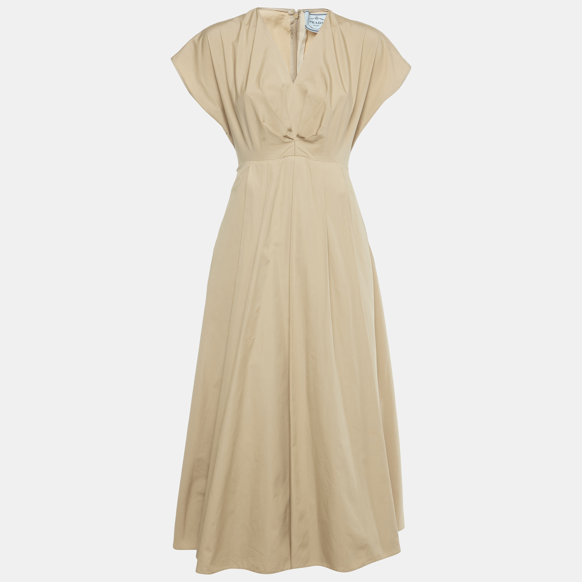 Prada Beige Cotton Pleated Midi Dress S, Dresses - Luxury Closet catalog