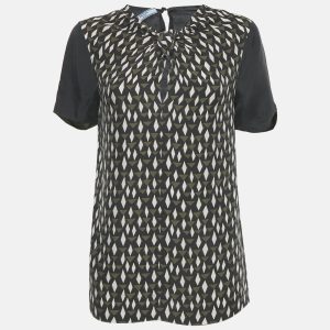 Prada Navy Blue Printed Silk Blouse S, Shirts & Tops - Luxury Closet catalog