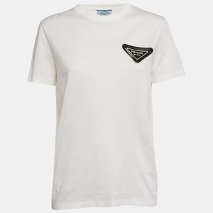 Prada White Triangle Rubber Logo Applique Cotton T-Shirt XS, Shirts & Tops - Luxury Closet catalog
