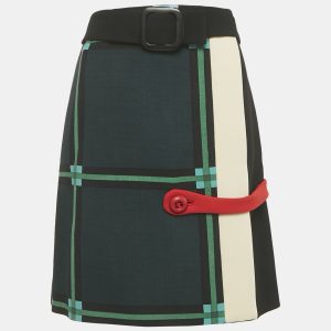 Prada Black/Green Plaid Print Wool Knee-Length Wrap Skirt S, Skirts - Luxury Closet catalog