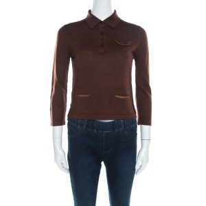 Prada Brown Silk and Wool Rib Knit Leather Patch Detail Polo T- Shirt M, Shirts & Tops - Luxury Closet catalog