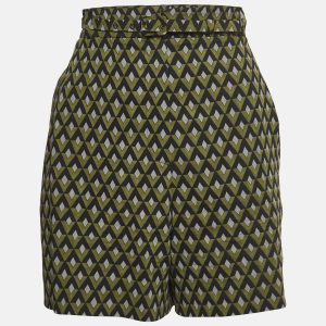Prada Green Geometric Print Virgin Wool Belted Shorts M, Shorts - Luxury Closet catalog