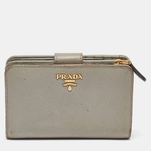 Prada Grey Saffiano Leather Flap French Wallet, Wallets & Money Clips - Luxury Closet catalog