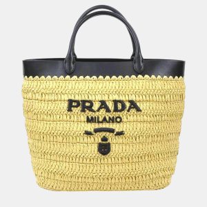 Prada Small Crochet x Leather Rayon Natural Black Handbag, Tote Handbags - Luxury Closet catalog