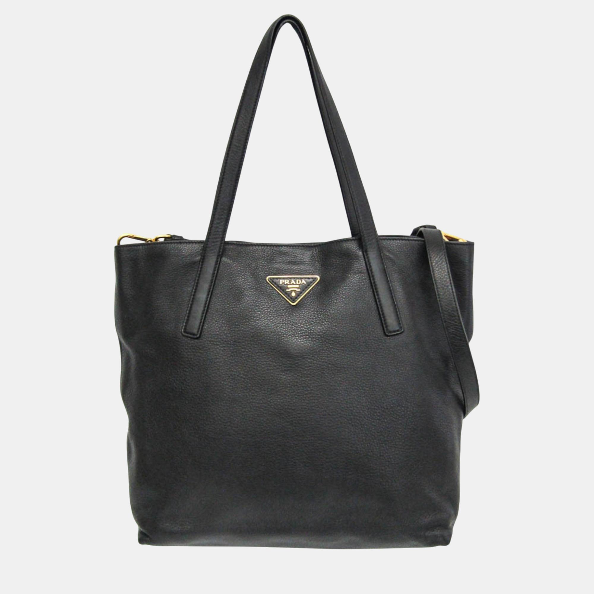 Prada Black Triangle Logo Leather Shoulder Bag, Tote Handbags - Luxury Closet catalog