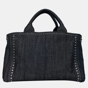 Prada Crystal Embellished & Eyelet Denim Two-Way Bag, Tote Handbags - Luxury Closet catalog