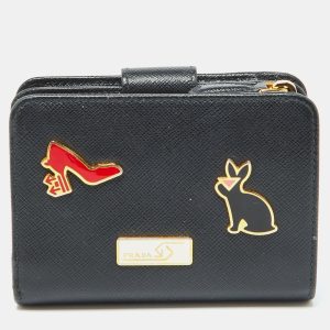 Prada Black Saffiano Leather Rabbit Charm Embellished Compact Wallet, Wallets & Money Clips - Luxury Closet catalog