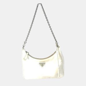 Prada Triangle Logo Triangle Logo Plate Chain With Crossbody Pouch Shoulder Bag White Beige, Handbags - Luxury Closet catalog