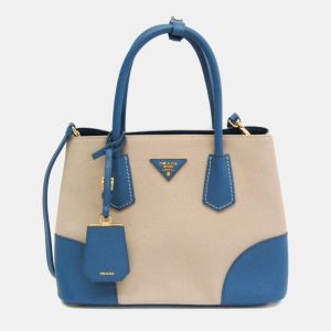 Prada Beige/Blue Saffiano Canvas Shoulder Bag, Shoulder Bags - Luxury Closet catalog