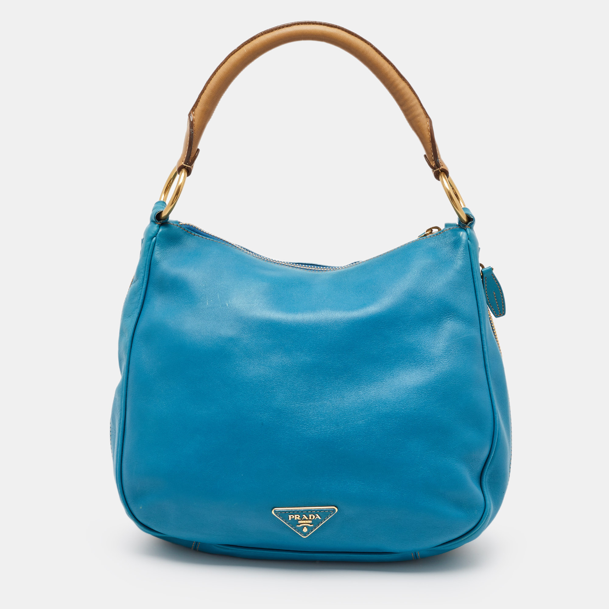 Prada Blue Cervo Leather Zip Around Hobo, Shoulder Bags - Luxury Closet catalog