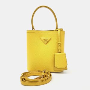 Prada Yellow Leather Saffiano Pannier Tote and Shoulder Bag, Tote Handbags - Luxury Closet catalog