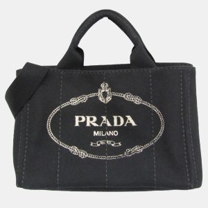Prada Black Canapa Canvas Top Handle Shoulder Bag, Tote Handbags - Luxury Closet catalog
