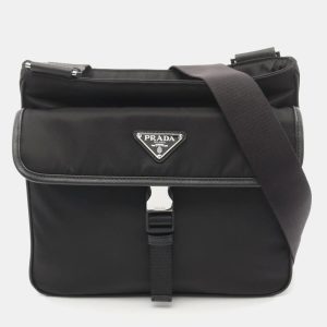 Prada Black Nylon Saffiano Leather Tessuto Shoulder Bag, Shoulder Bags - Luxury Closet catalog