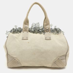 Prada Beige Canvas Mistolino Crystal Cluster Frame Satchel, Satchels - Luxury Closet catalog