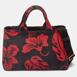 Prada Red/Black Canvas Floral Canapa Tote, Tote Handbags - Luxury Closet catalog