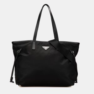 Prada Black Tessuto Saffiano Trimmed Open Convertible Tote, Tote Handbags - Luxury Closet catalog