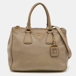 Prada Grey Vitello Daino Leather Double Zip Tote, Tote Handbags - Luxury Closet catalog