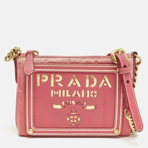 Prada Pink Nylon and Saffiano Leather Flat Zip Crossbody Bag, Handbags - Luxury Closet catalog
