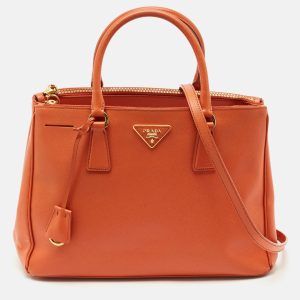 Prada Orange Saffino Lux Leather Medium Double Zip Tote, Tote Handbags - Luxury Closet catalog