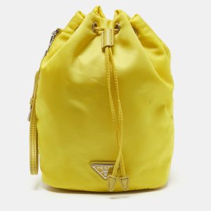 Prada Yellow Leather and Nylon Drawstring Bucket Bag, Handbags - Luxury Closet catalog