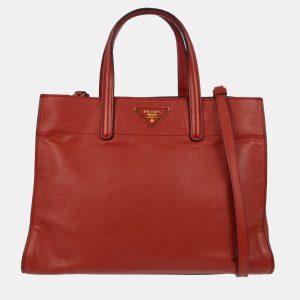 Prada Red Saffiano Leather 2way Tote Handbag, Tote Handbags - Luxury Closet catalog