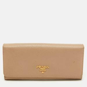 Prada Beige Saffiano Metal Leather Logo Flap Continental Wallet, Wallets & Money Clips - Luxury Closet catalog