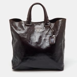 Prada Taupe Brown/Black Patent Leather Fumo Sfumata Ombre Shopper Tote, Tote Handbags - Luxury Closet catalog