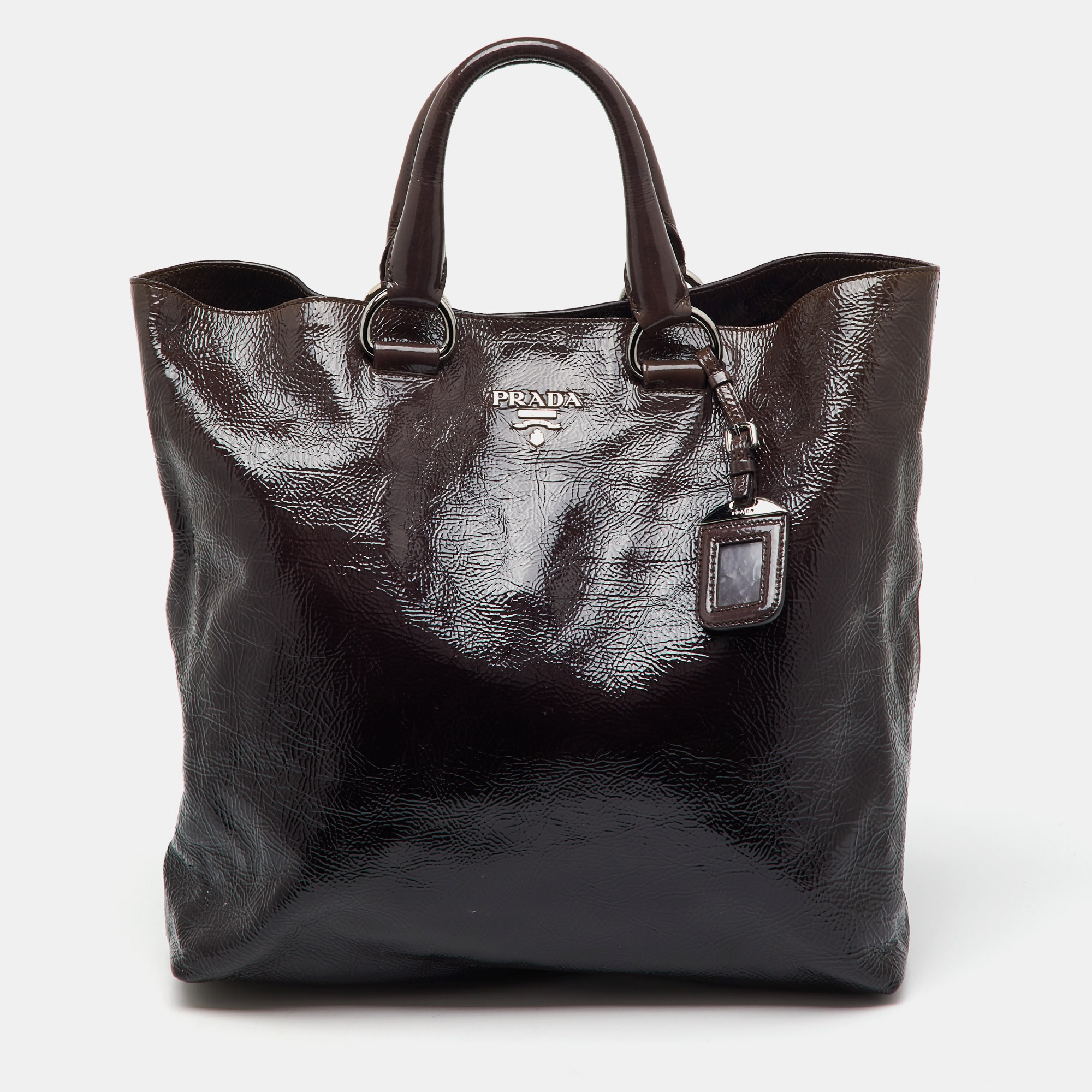Prada Taupe Brown/Black Patent Leather Fumo Sfumata Ombre Shopper Tote, Tote Handbags - Luxury Closet catalog