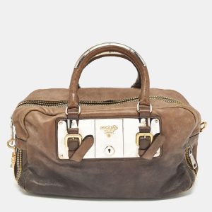 Prada Brown Ombre Leather Glace Zippers Bauletto Bag, Satchels - Luxury Closet catalog