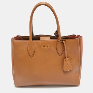 Prada Brown/Orange Leather Bibliotheque Tote, Tote Handbags - Luxury Closet catalog