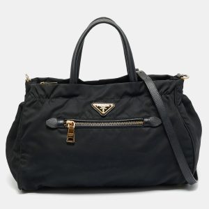 Prada Black Nylon and Saffiano Leather Front Zip Tote, Tote Handbags - Luxury Closet catalog