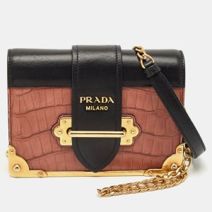 Prada Black/Beige Crocodile and Leather Cahier Flap Shoulder Bag, Shoulder Bags - Luxury Closet catalog