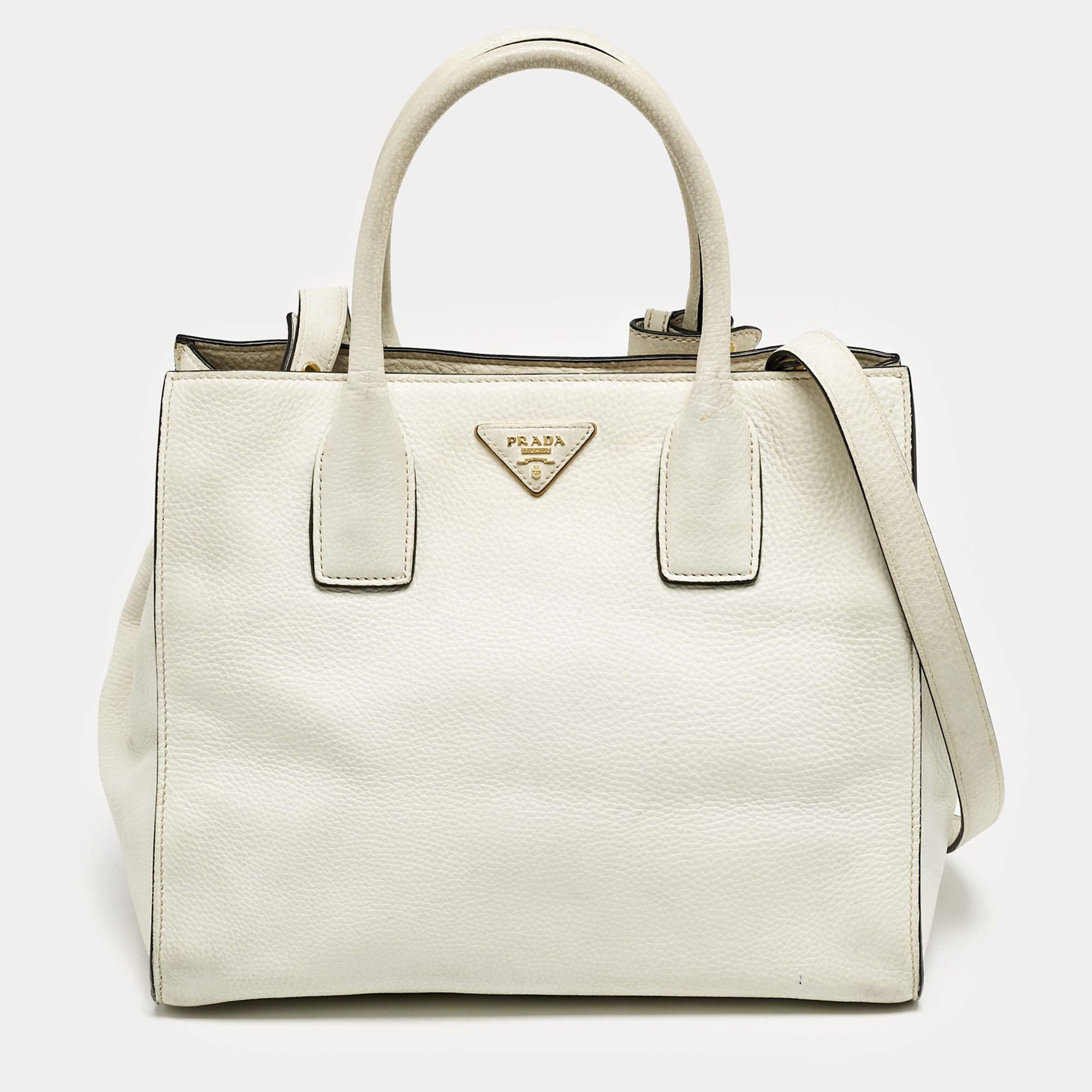 Prada White Vitello Daino Leather Tote, Tote Handbags - Luxury Closet catalog