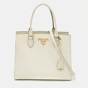 Prada White Saffiano Cuir Leather Snap Tote, Tote Handbags - Luxury Closet catalog