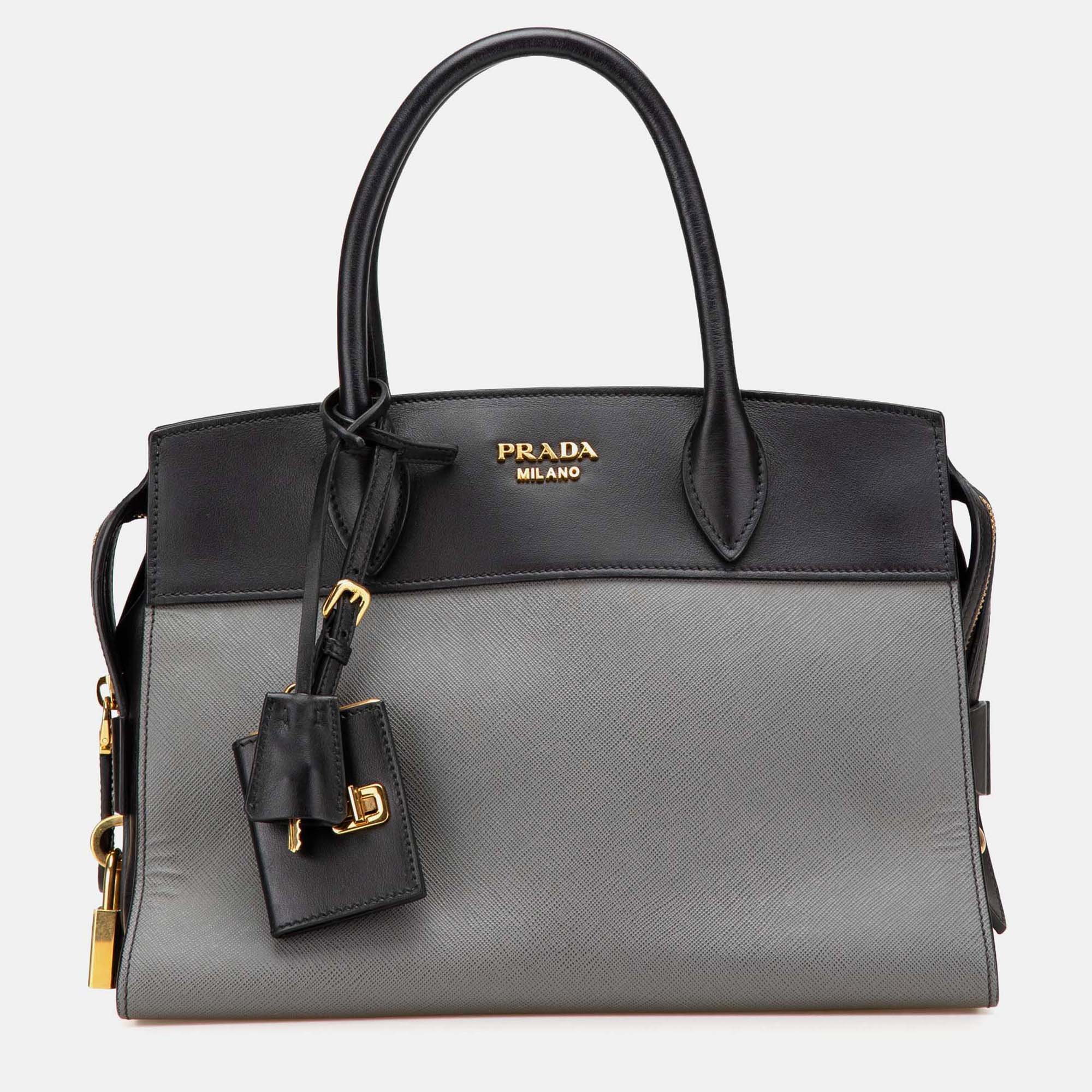 Prada Grey Saffiano and City Calf Esplanade Bag, Satchels - Luxury Closet catalog