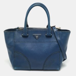 Prada Blue City Calf Leather Twin Pocket Tote, Tote Handbags - Luxury Closet catalog